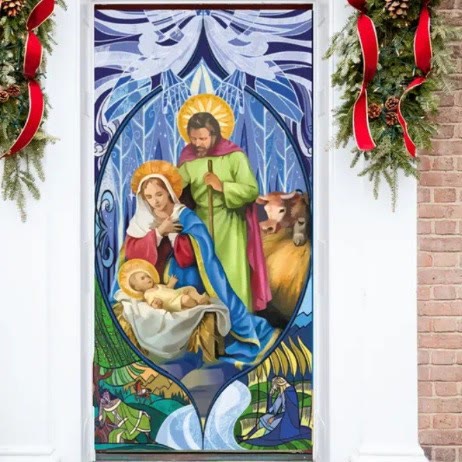 Christianartworkshop Türvorhang mit farbenprächtiger Heiliger Familie: Weihnachtskrippe für die Feiertage - 90*180cm - image 0