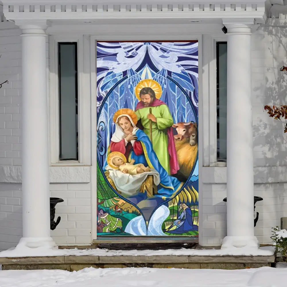 Christianartworkshop Türvorhang mit farbenprächtiger Heiliger Familie: Weihnachtskrippe für die Feiertage - image 1
