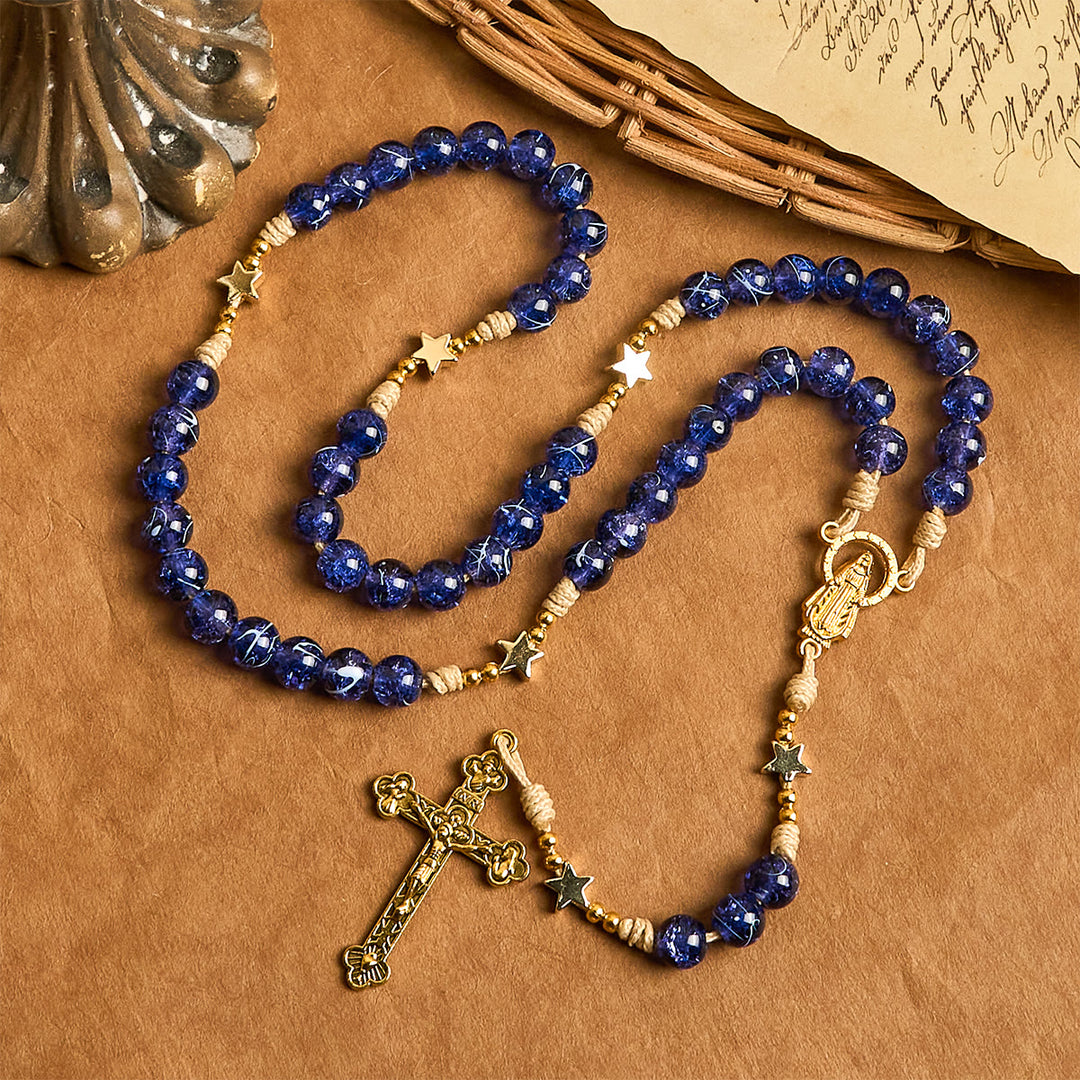 Eleganter blauer Rosenkranz mit glitzerndem Stern von Christianartworkshop: Erhellt die festliche Stimmung - Rosenkranz mit Weihnachtsmotiven - image 0