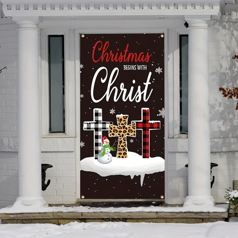 Christianartworkshop Festliche Weihnachten beginnt mit Christus Türvorhang: Plaid/Leopardenkreuz - image 1