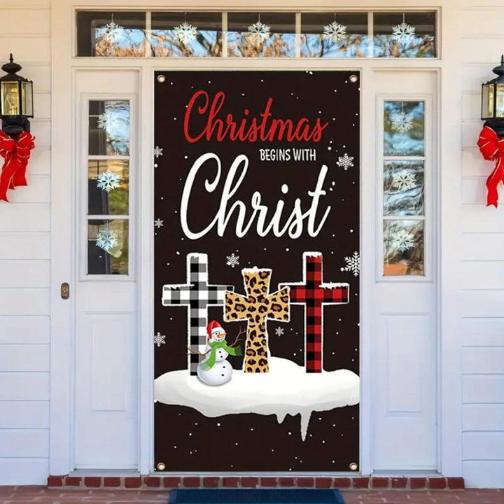 Christianartworkshop Festliche Weihnachten beginnt mit Christus Türvorhang: Plaid/Leopardenkreuz - image 3