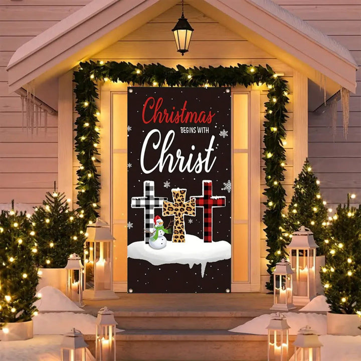 Christianartworkshop Festliche Weihnachten beginnt mit Christus Türvorhang: Plaid/Leopardenkreuz - image 5
