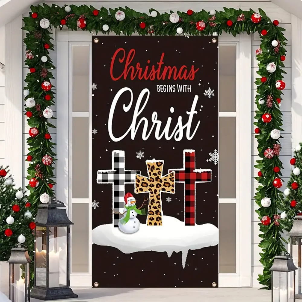 Christianartworkshop Festliche Weihnachten beginnt mit Christus Türvorhang: Plaid/Leopardenkreuz - 90*180cm - image 0
