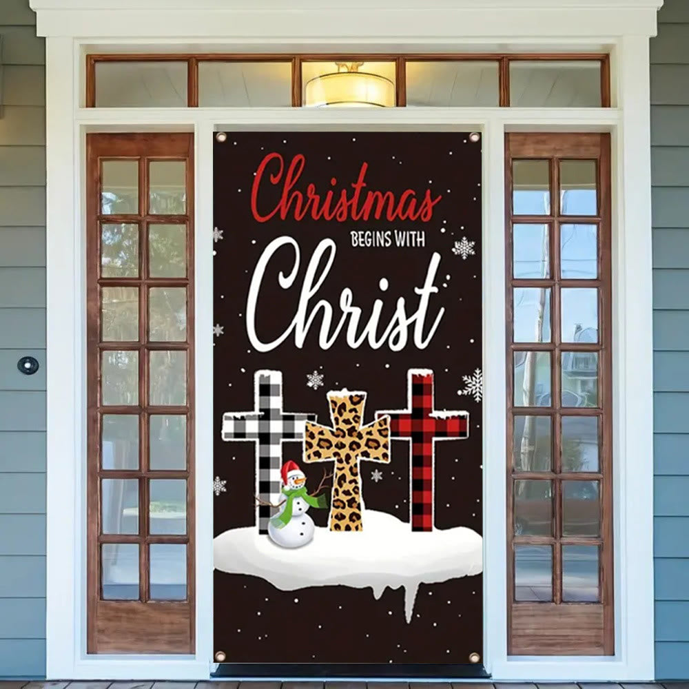 Christianartworkshop Festliche Weihnachten beginnt mit Christus Türvorhang: Plaid/Leopardenkreuz - image 2