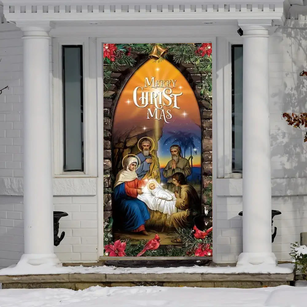 Christianartworkshop Beleuchteter Türvorhang im Stil der Heiligen Familie: Weihnachtsdekoration mit Krippe - image 2