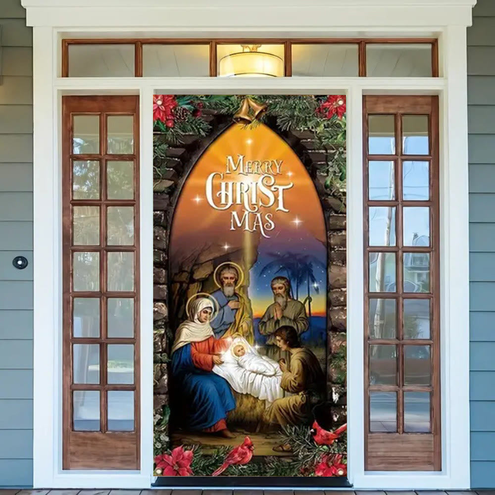 Christianartworkshop Beleuchteter Türvorhang im Stil der Heiligen Familie: Weihnachtsdekoration mit Krippe - image 1