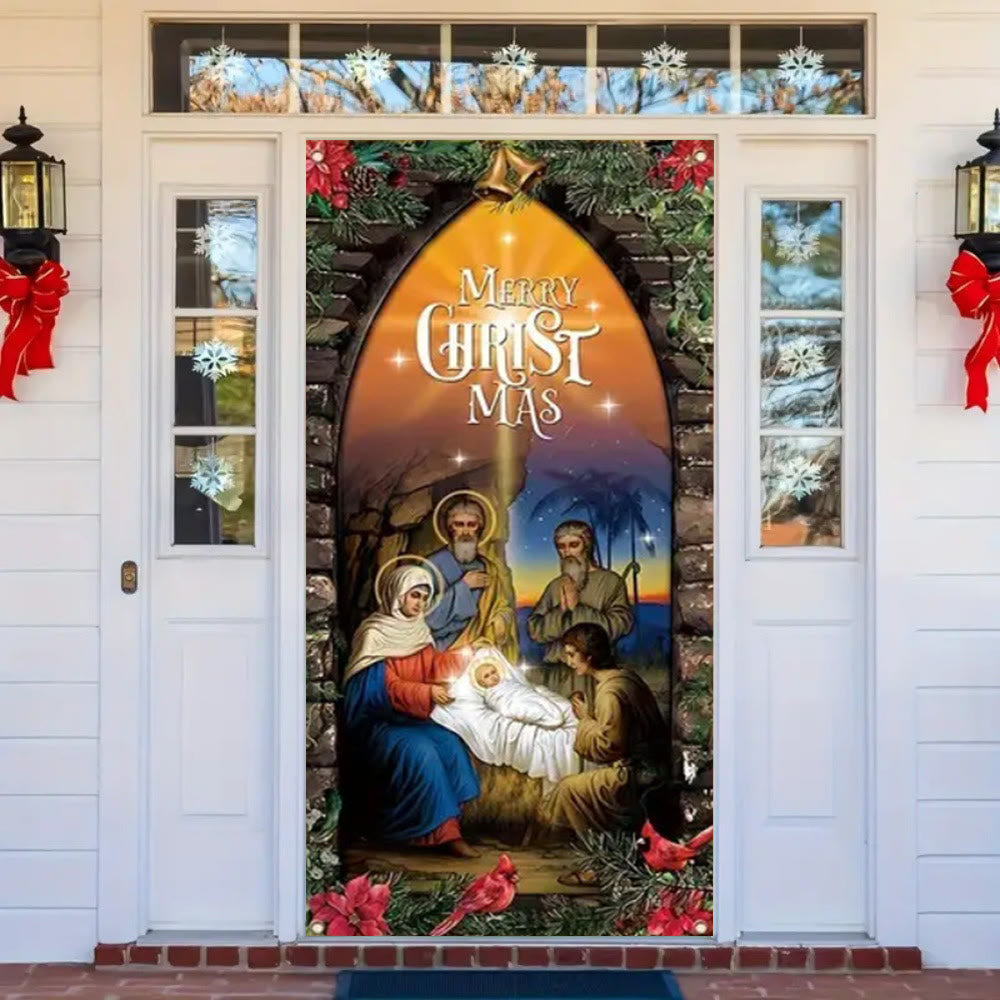 Christianartworkshop Beleuchteter Türvorhang im Stil der Heiligen Familie: Weihnachtsdekoration mit Krippe - image 4