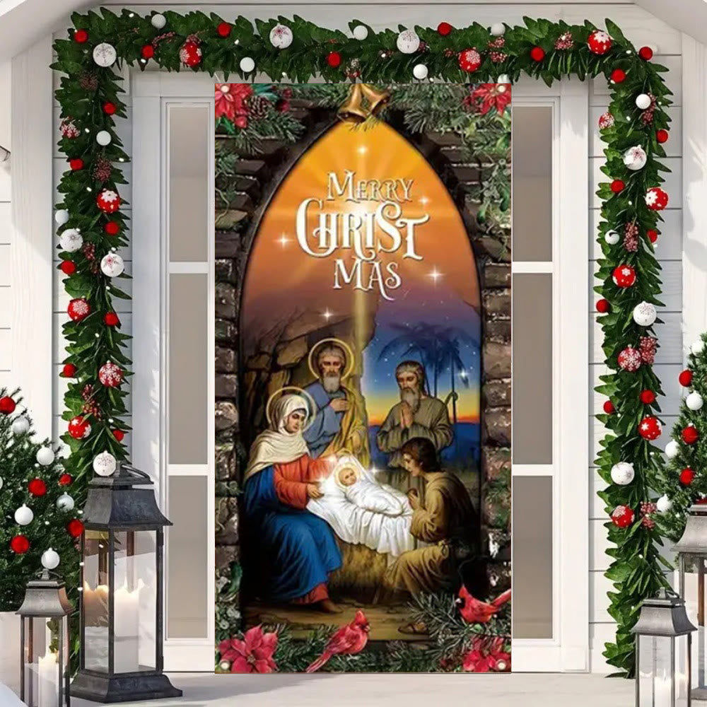 Christianartworkshop Beleuchteter Türvorhang im Stil der Heiligen Familie: Weihnachtsdekoration mit Krippe - image 3