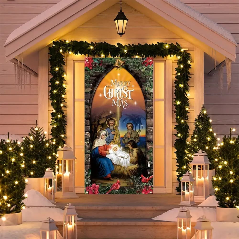 Christianartworkshop Beleuchteter Türvorhang im Stil der Heiligen Familie: Weihnachtsdekoration mit Krippe - 90*180cm - image 0