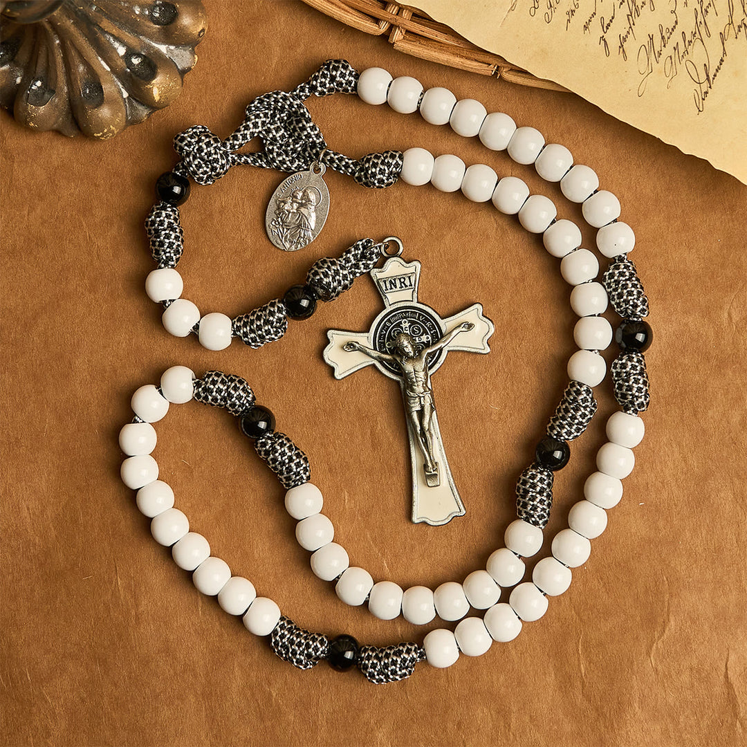 Christianartworkshop Rosenkranz aus Nylonschnur mit festem Knoten und St.-Antonius-Medaille: Verlorene Hoffnung wiederherstellen - St. Antonius und Kruzifix - image 0