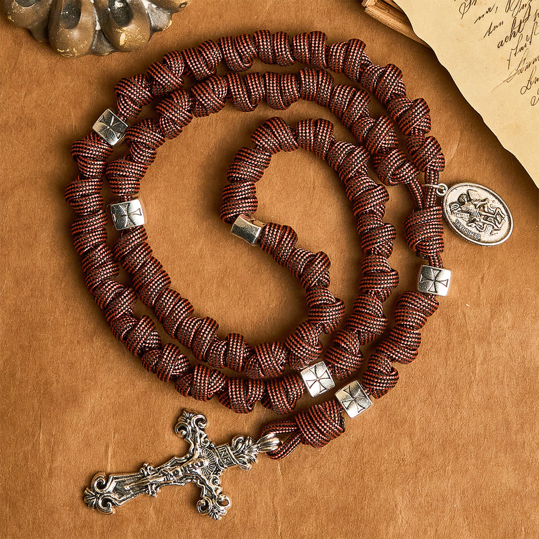 Christianartworkshop Warrior's Devotion Dunkelroter Paracord-Rosenkranz mit dem Erzengel Michael - image 4