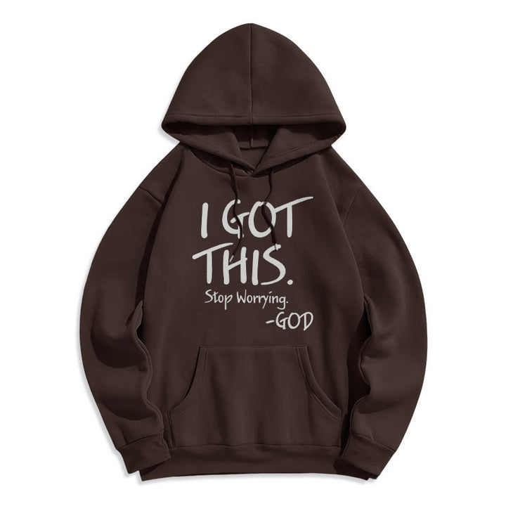 Christianartworkshop I GOT THIS – GOD Inspirierender Glaube, Polyester-Kapuzenpullover mit Fleecefutter - Braun - 2XL - image 4