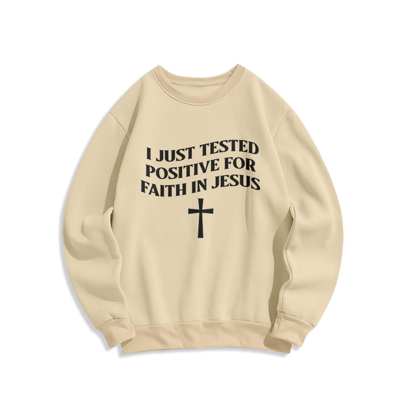 Christianartworkshop Ich habe gerade positiv auf den Glauben an Jesus getestet Kreuz Fleecegefüttertes Polyester-Sweatshirt - Beige - 2XL - image 5