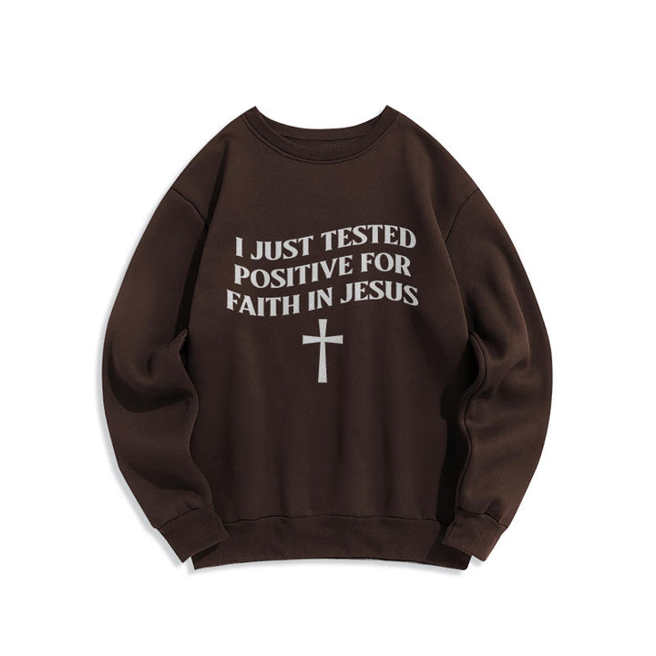 Christianartworkshop Ich habe gerade positiv auf den Glauben an Jesus getestet Kreuz Fleecegefüttertes Polyester-Sweatshirt - Braun - 2XL - image 3