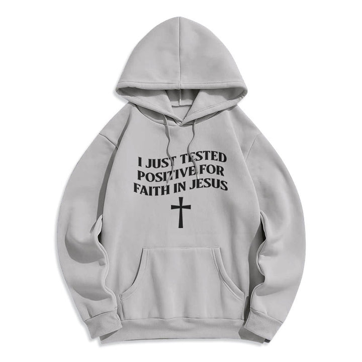 Christianartworkshop Ich habe gerade positiv auf Glauben an Jesus getestet, Kreuz, mit Fleece gefütterter Polyester-Kapuzenpullover - Grau - 2XL - image 3