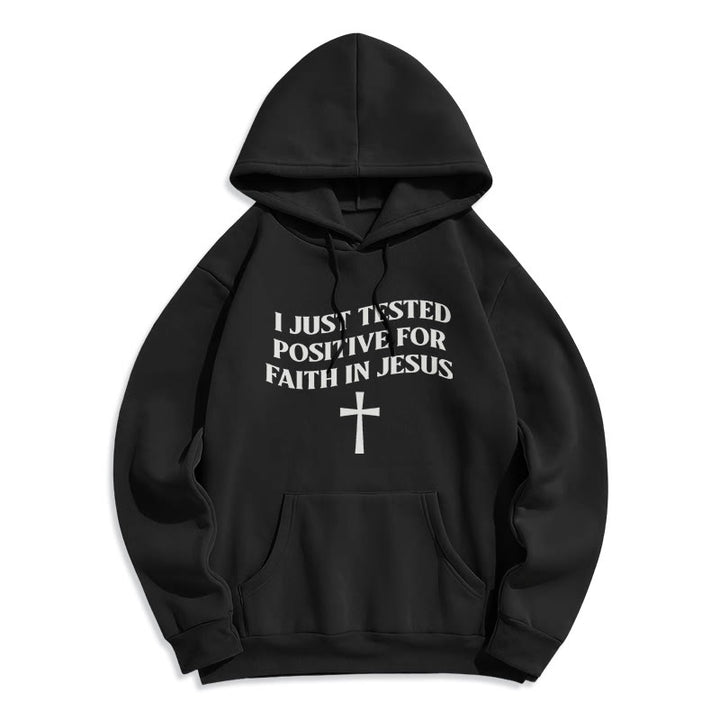 Christianartworkshop Ich habe gerade positiv auf den Glauben an Jesus getestet Kreuz Fleecegefütterter Polyester-Hoodie - Schwarz - 2XL - image 4