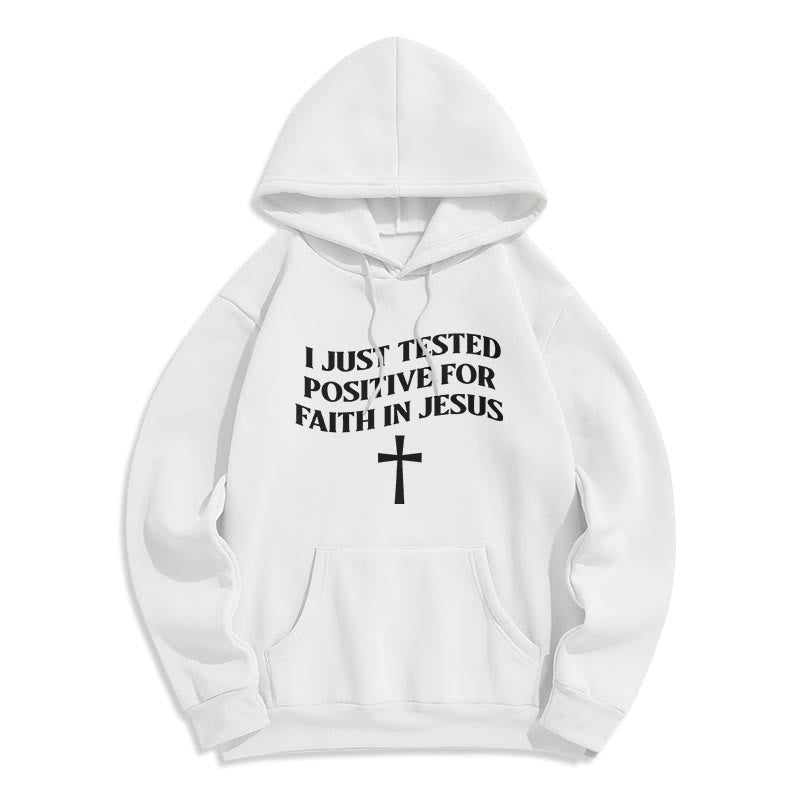 Christianartworkshop Ich habe gerade positiv auf Glauben an Jesus getestet, Kreuz, mit Fleece gefütterter Polyester-Kapuzenpullover - Weiß - 2XL - image 2