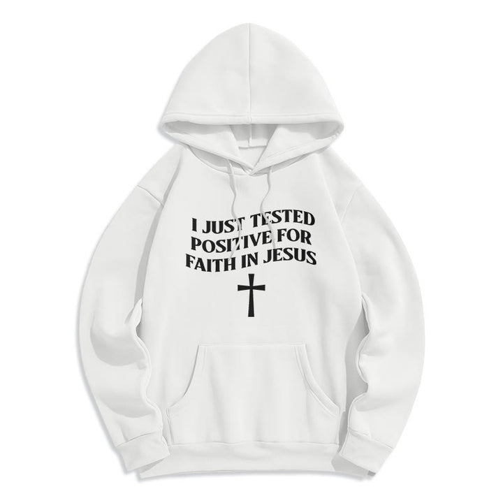 Christianartworkshop Ich habe gerade positiv auf Glauben an Jesus getestet, Kreuz, mit Fleece gefütterter Polyester-Kapuzenpullover - Weiß - 2XL - image 2