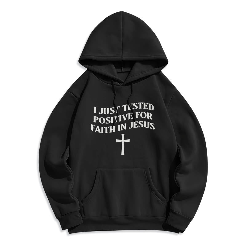 Christianartworkshop Ich habe gerade positiv auf Glauben an Jesus getestet, Kreuz, mit Fleece gefütterter Polyester-Kapuzenpullover - Schwarz - 2XL - image 5