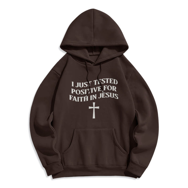 Christianartworkshop Ich habe gerade positiv auf Glauben an Jesus getestet, Kreuz, mit Fleece gefütterter Polyester-Kapuzenpullover - Braun - 2XL - image 4