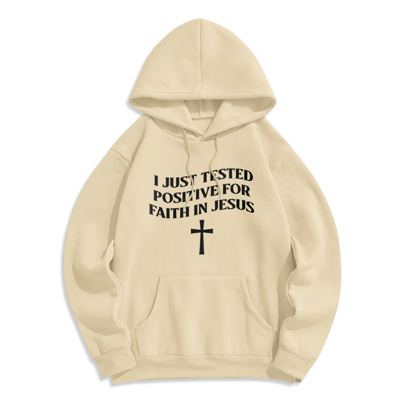 Christianartworkshop Ich habe gerade positiv auf Glauben an Jesus getestet, Kreuz, mit Fleece gefütterter Polyester-Kapuzenpullover - Beige - 2XL - image 7