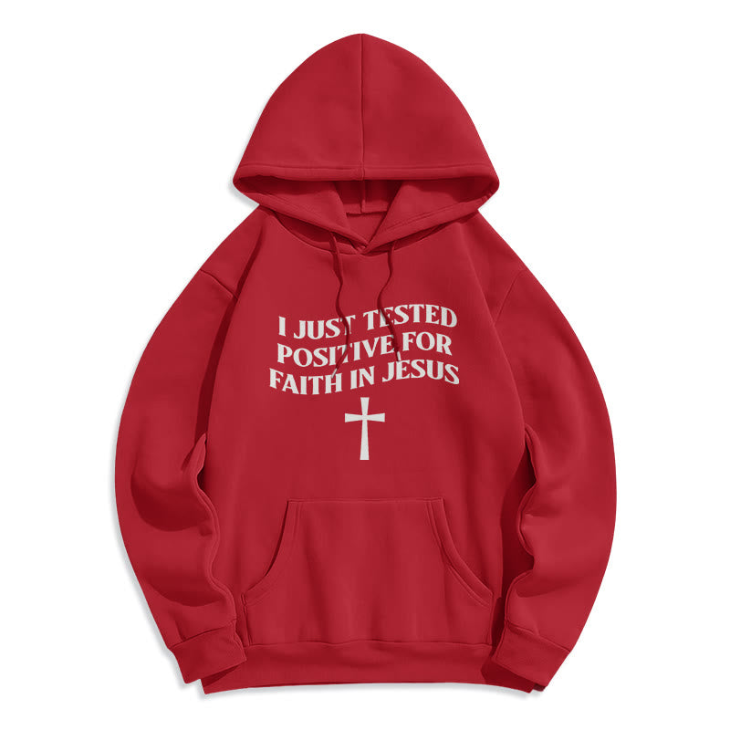 Christianartworkshop Ich habe gerade positiv auf Glauben an Jesus getestet, Kreuz, mit Fleece gefütterter Polyester-Kapuzenpullover - Rot - 2XL - image 6