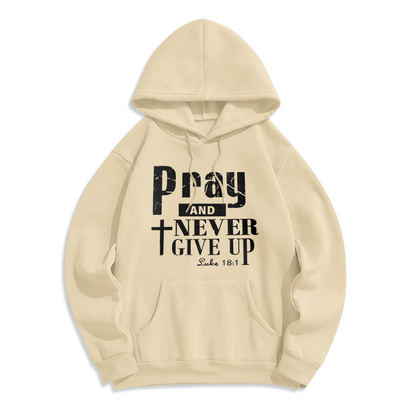 Christianartworkshop Kreuz & Schrift Bete und gib niemals auf Fleece gefütterter Polyester-Kapuzenpullover - Beige - 2XL - image 6