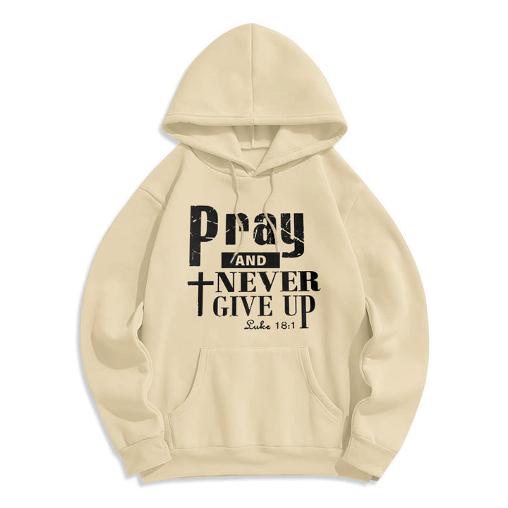 Christianartworkshop Kreuz & Schrift Bete und gib niemals auf Fleece gefütterter Polyester-Kapuzenpullover - Beige - 2XL - image 6
