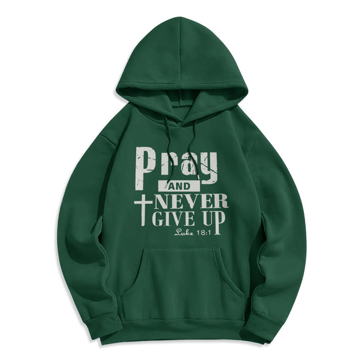 Christianartworkshop Kreuz & Schriftzeichen Beten und niemals aufgeben Fleecegefütterter Polyester-Hoodie - Grün - 2XL - image 7