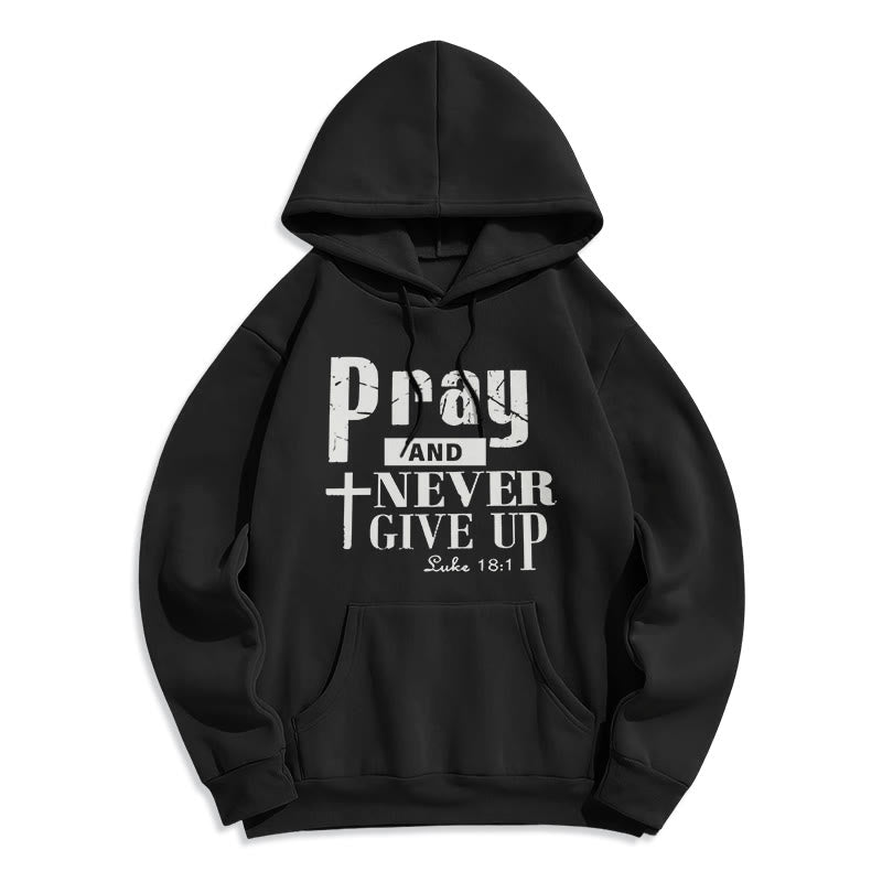 Christianartworkshop Kreuz & Schriftzeichen Beten und niemals aufgeben Fleecegefütterter Polyester-Hoodie - Schwarz - 2XL - image 4