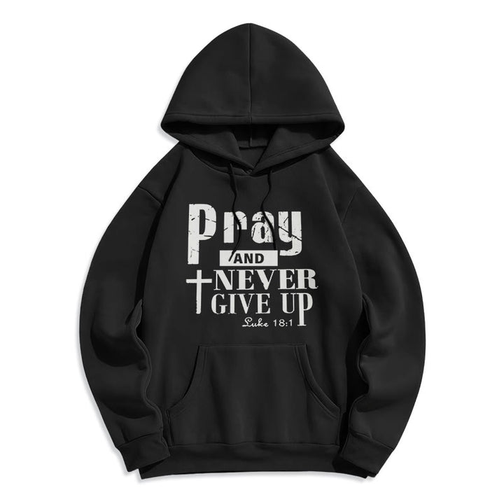 Christianartworkshop Kreuz & Schriftzeichen Beten und niemals aufgeben Fleecegefütterter Polyester-Hoodie - Schwarz - 2XL - image 4
