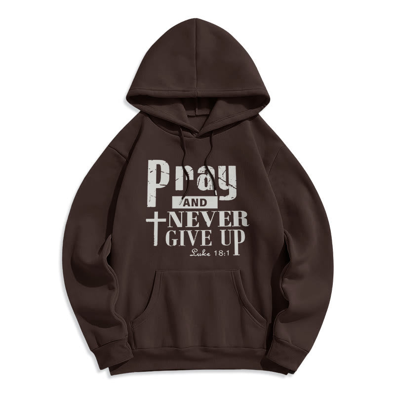 Christianartworkshop Kreuz & Schriftzeichen Beten und niemals aufgeben Fleecegefütterter Polyester-Hoodie - Braun - 2XL - image 3