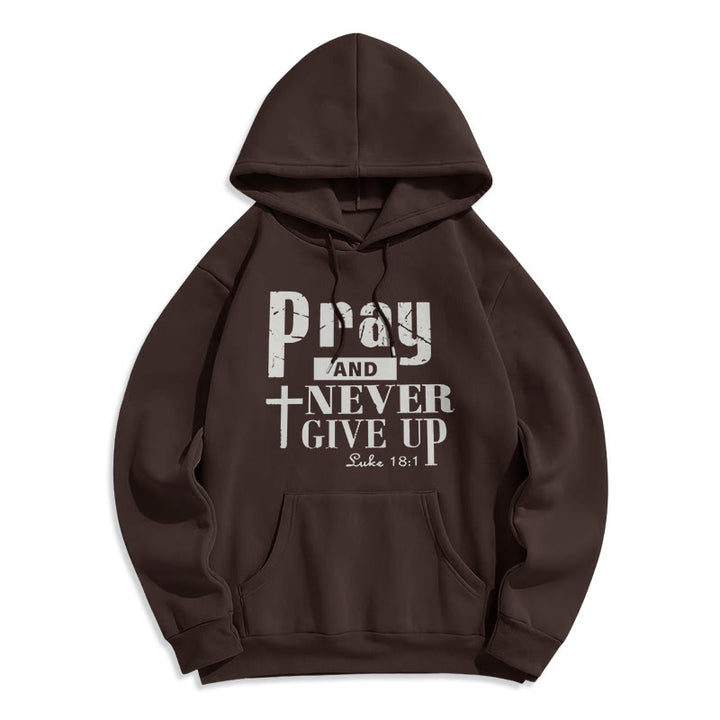 Christianartworkshop Kreuz & Schriftzeichen Beten und niemals aufgeben Fleecegefütterter Polyester-Hoodie - Braun - 2XL - image 3