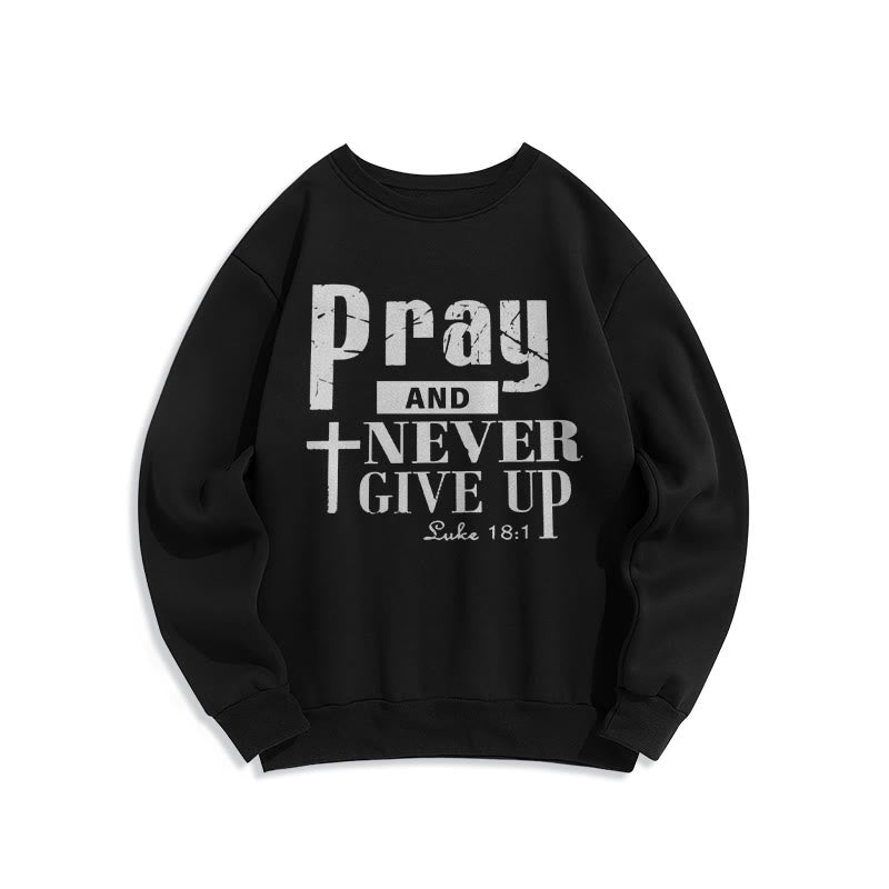 Christianartworkshop Kreuz & Schriftzeichen Beten und niemals aufgeben Fleecegefüttertes Polyester-Sweatshirt - Schwarz - 2XL - image 4