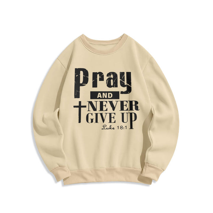 Christianartworkshop Kreuz & Schriftzeichen Beten und niemals aufgeben Fleecegefüttertes Polyester-Sweatshirt - Beige - 2XL - image 5