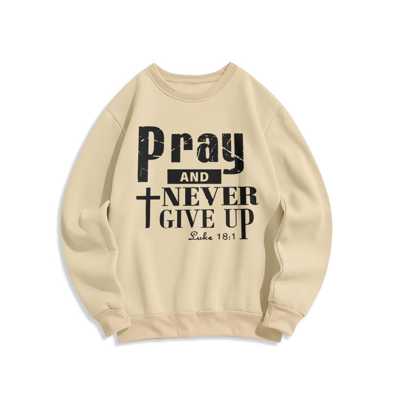 Christianartworkshop Kreuz & Schrift Bete und gib niemals auf Fleece-gefüttertes Polyester-Sweatshirt - Beige - 2XL - image 5