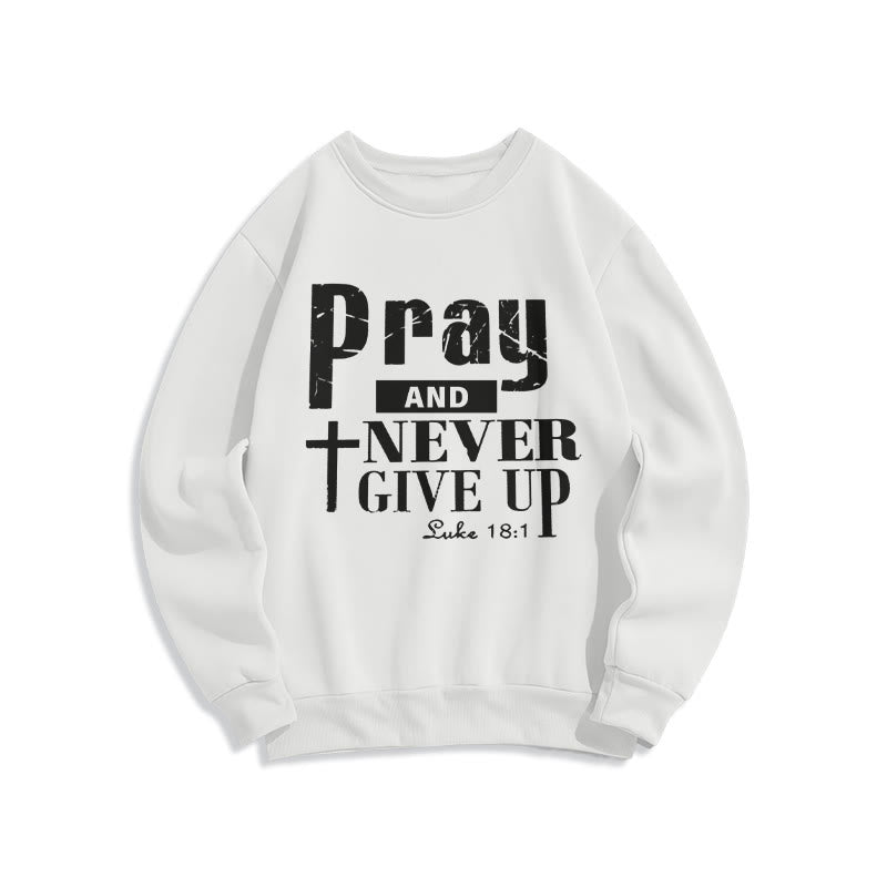 Christianartworkshop Kreuz & Schriftzeichen Beten und niemals aufgeben Fleecegefüttertes Polyester-Sweatshirt - Weiß - 2XL - image 2