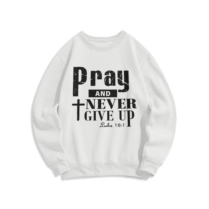 Christianartworkshop Kreuz & Schriftzeichen Beten und niemals aufgeben Fleecegefüttertes Polyester-Sweatshirt - Weiß - 2XL - image 2