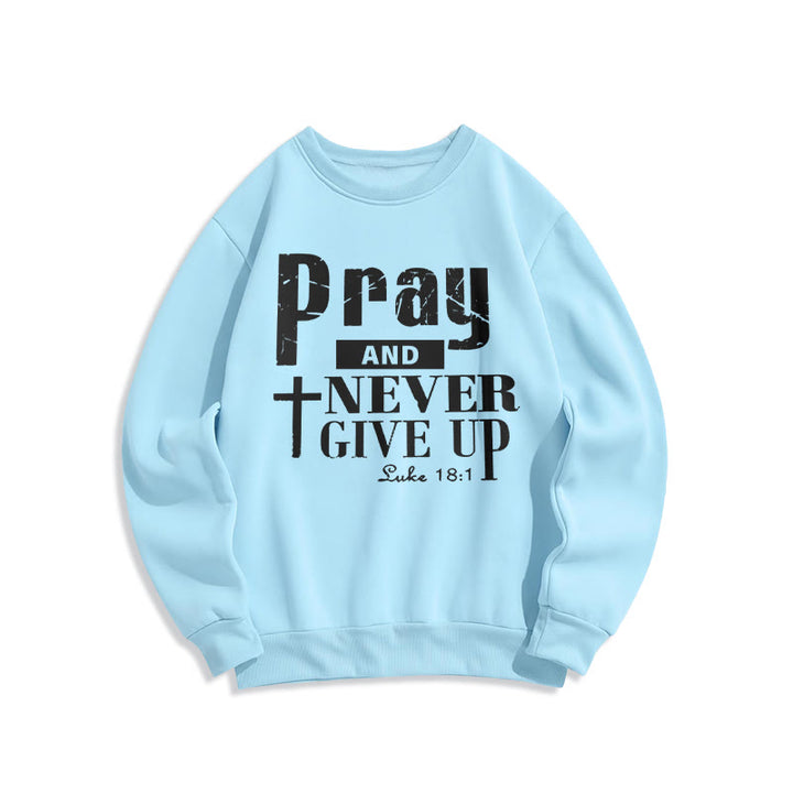 Christianartworkshop Kreuz & Schrift Bete und gib niemals auf Fleece-gefüttertes Polyester-Sweatshirt - Blau - 2XL - image 0