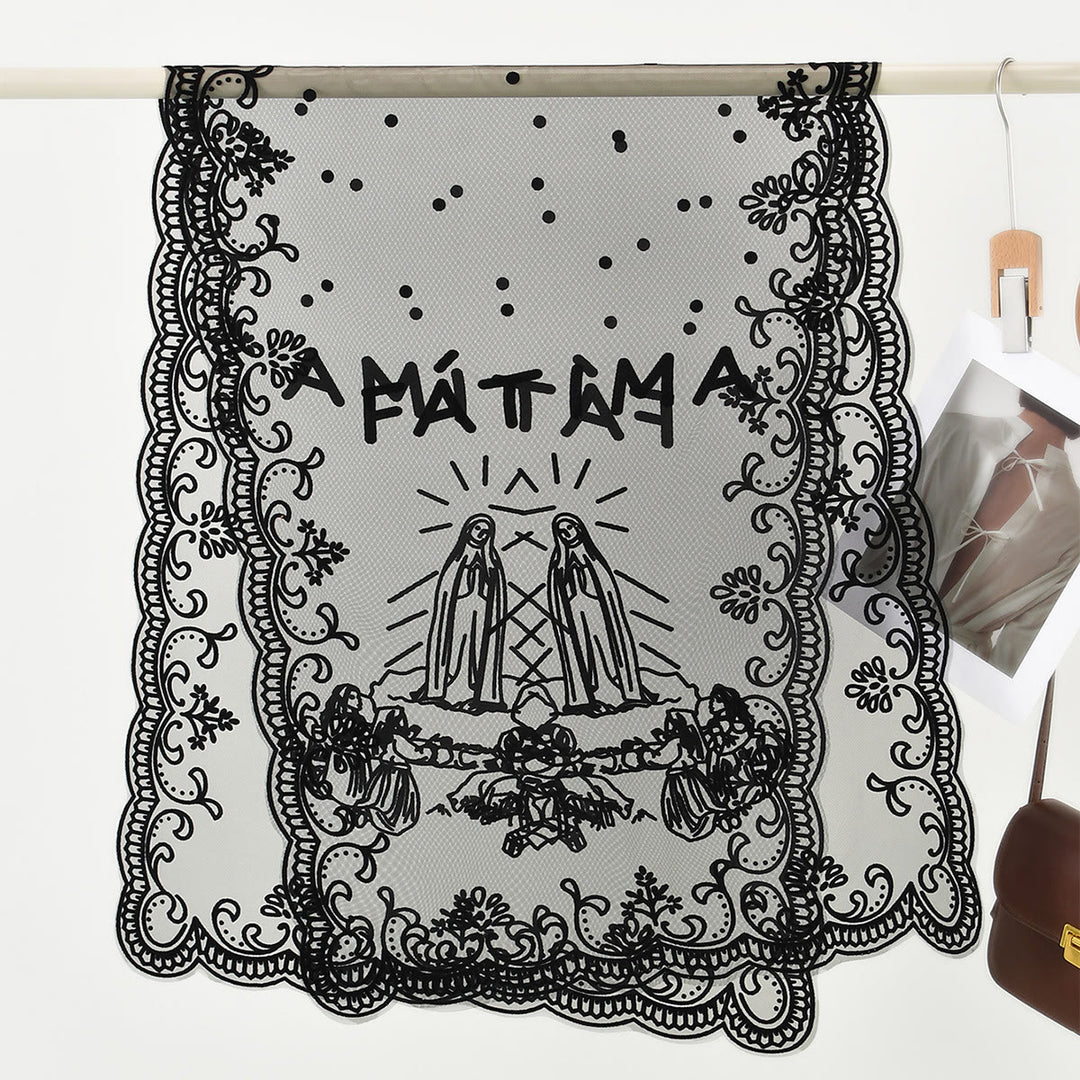 Christianartworkshop Dreifarbiger Kapellenschleier aus Vintage-Spitze mit Fátima-Erscheinungsmotiv - Schwarz - image 0