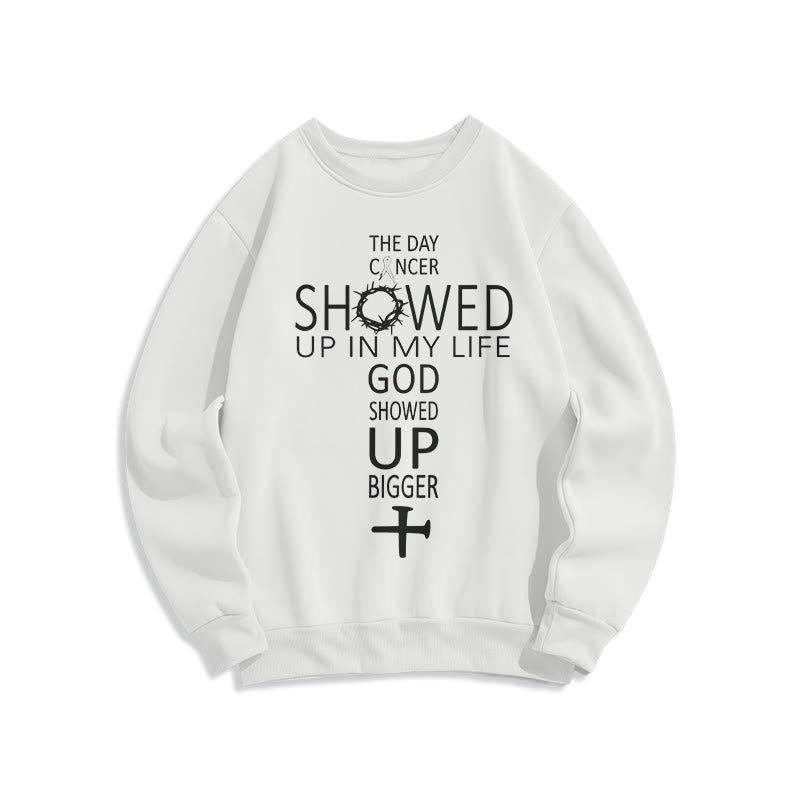 Christianartworkshop Faith – Driven God Showed Up Bigger Cancer Story Fleece-gefüttertes Polyester-Sweatshirt - Weiß - 2XL - image 2