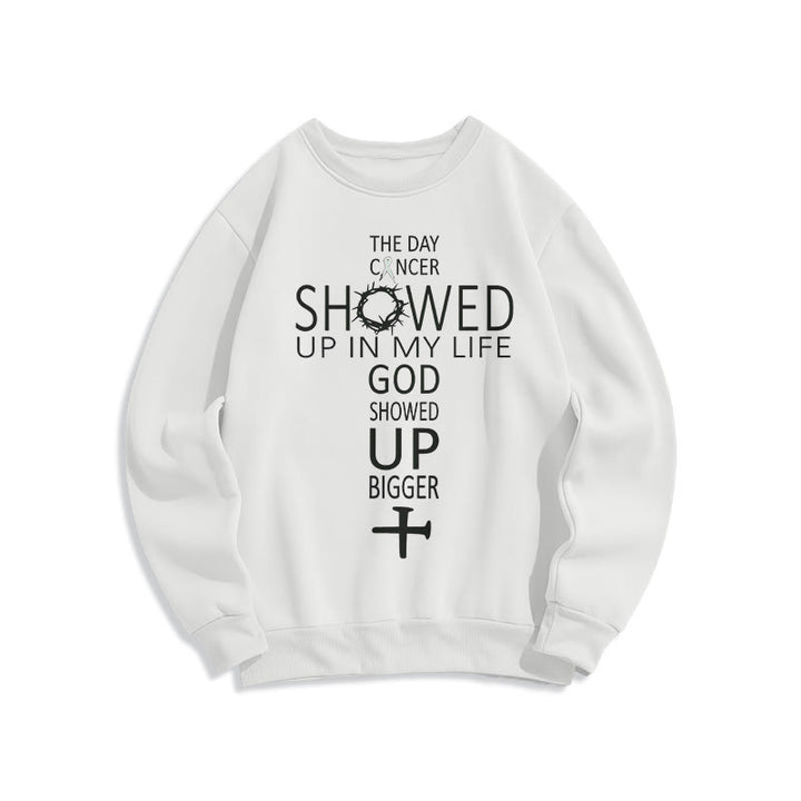 Christianartworkshop Faith – Driven God Showed Up Bigger Cancer Story Fleece-gefüttertes Polyester-Sweatshirt - Weiß - 2XL - image 2