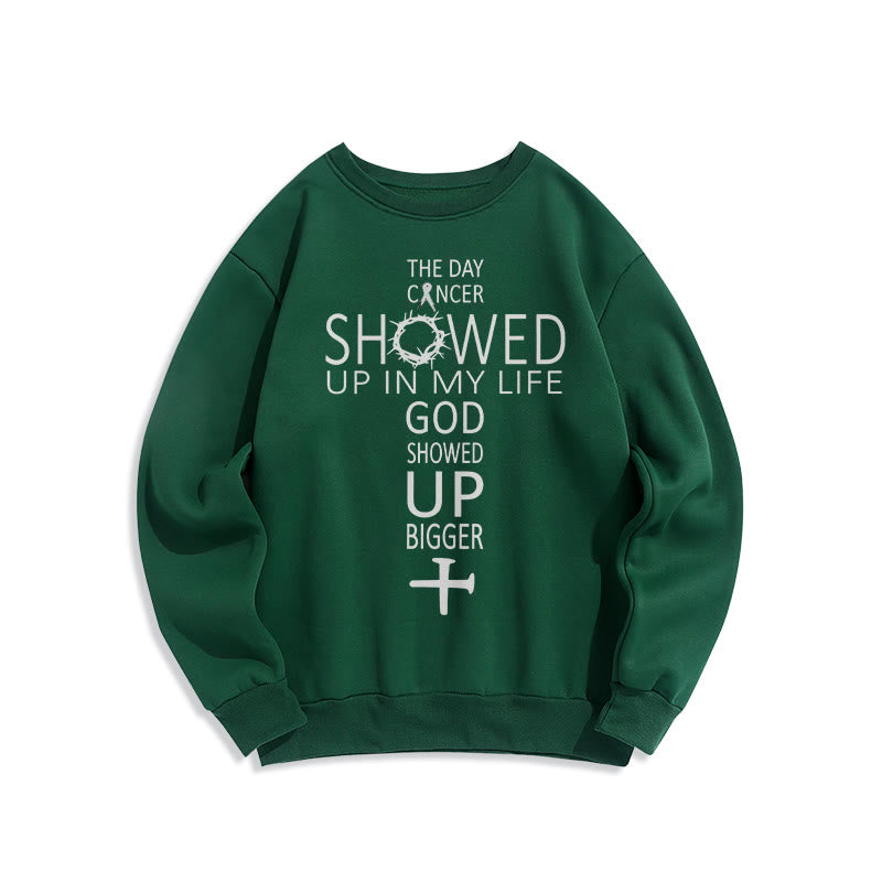 Christianartworkshop Glaube – Gott zeigte sich größer als Krebsgeschichte Fleecegefüttertes Polyester-Sweatshirt - Grün - 2XL - image 6