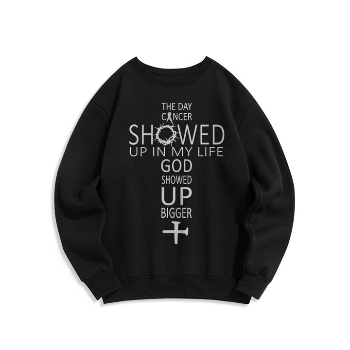 Christianartworkshop Faith – Driven God Showed Up Bigger Cancer Story Fleece-gefüttertes Polyester-Sweatshirt - Schwarz - 2XL - image 0
