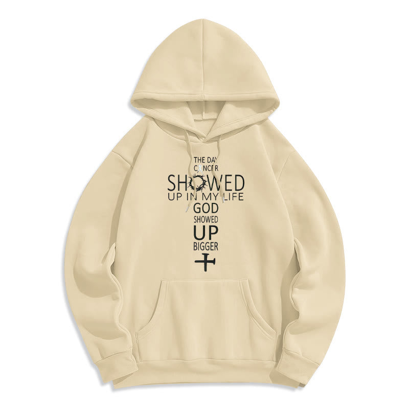 Christianartworkshop Faith – Driven God Showed Up Bigger Cancer Story Fleece-gefütterter Polyester-Kapuzenpullover - Beige - 2XL - image 5