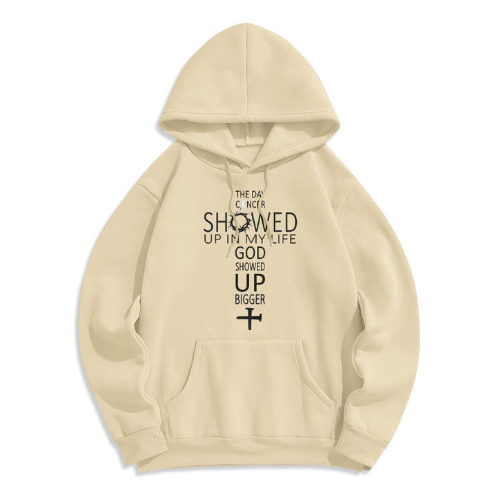 Christianartworkshop Faith – Driven God Showed Up Bigger Cancer Story Fleece-gefütterter Polyester-Kapuzenpullover - Beige - 2XL - image 5