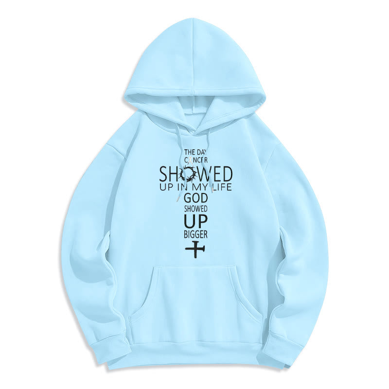 Christianartworkshop Faith – Driven God Showed Up Bigger Cancer Story Fleece-gefütterter Polyester-Kapuzenpullover - Blau - 2XL - image 7