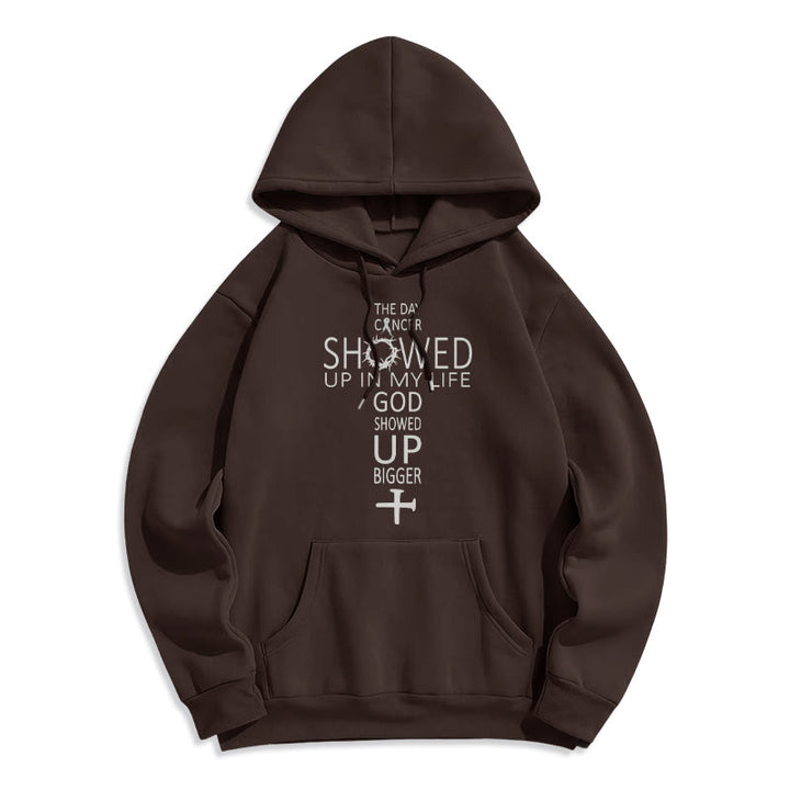 Christianartworkshop Faith – Driven God Showed Up Bigger Cancer Story Fleece-gefütterter Polyester-Kapuzenpullover - Braun - 2XL - image 4