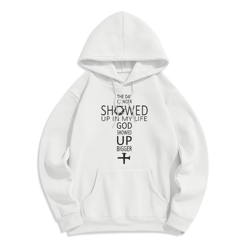 Christianartworkshop Faith – Driven God Showed Up Bigger Cancer Story Fleece-gefütterter Polyester-Kapuzenpullover - Weiß - 2XL - image 2