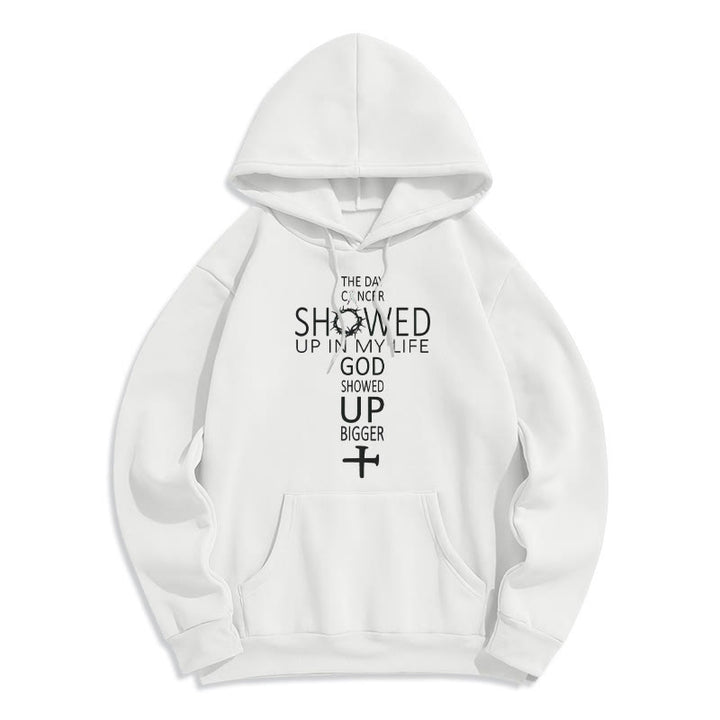 Christianartworkshop Faith – Driven God Showed Up Bigger Cancer Story Fleece-gefütterter Polyester-Kapuzenpullover - Weiß - 2XL - image 2